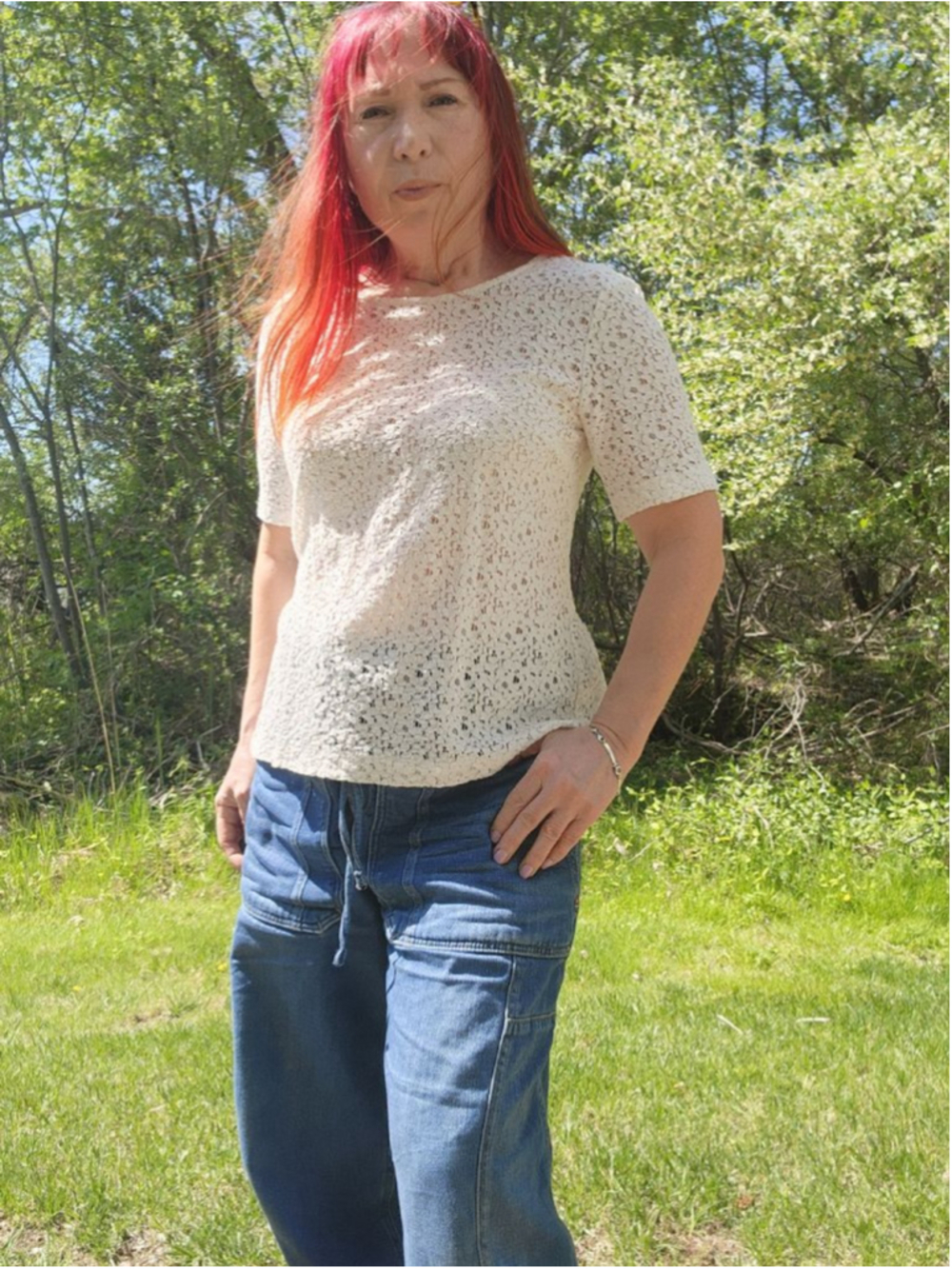 CLUB MONACO White Floral Lace Short Sleeve Top S